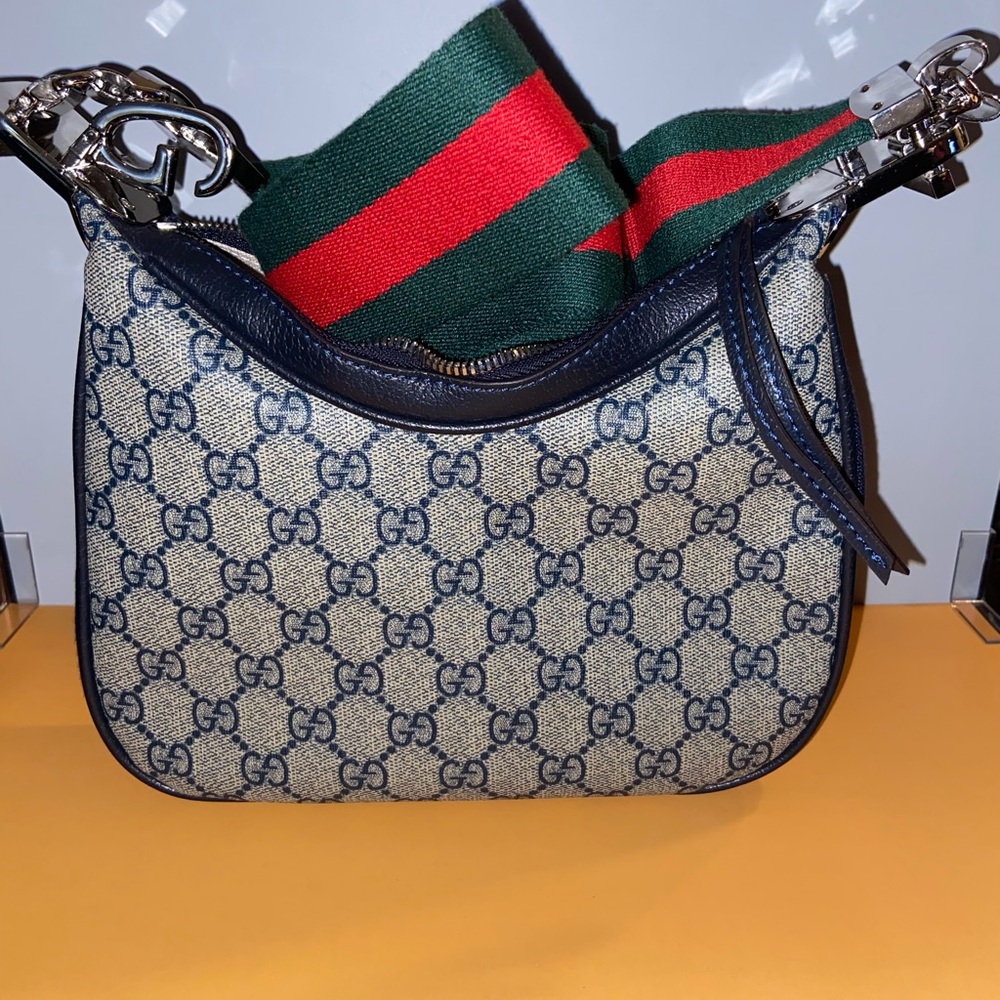 Navy and beige monogram bag